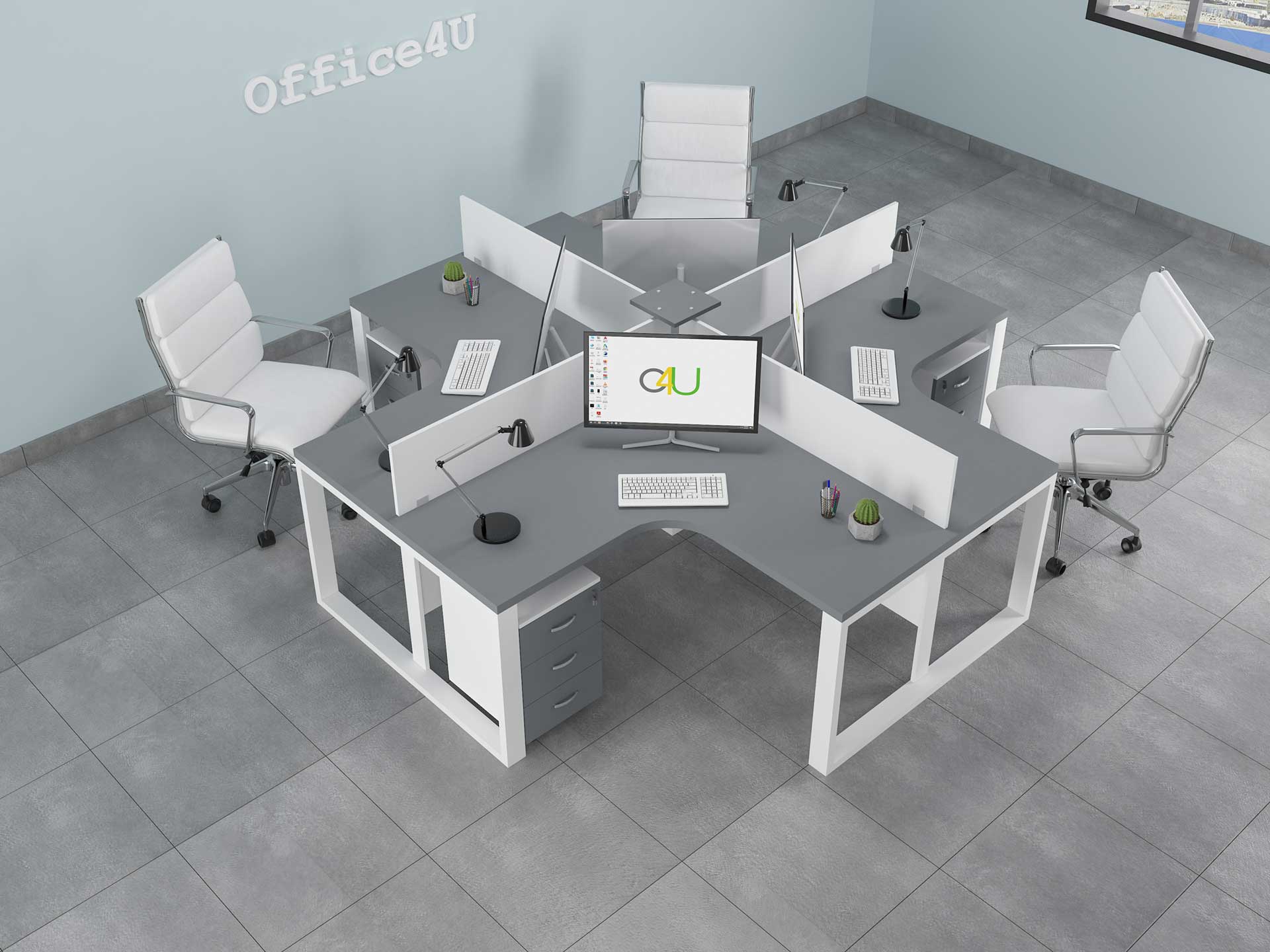 Amanda 4 Cluster Workstation (Cross-Shape) - Office Furniture
